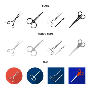 Makas ve zanaat sembolü izole nesne. Web için makas ve açık stok sembolü koleksiyonu.