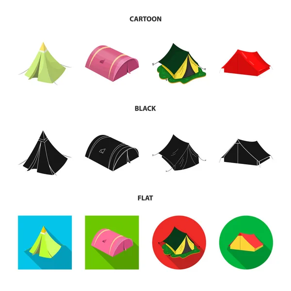 Изолированный объект палатки и знак лагеря. Набор векторных иллюстраций палаток и лесов . — стоковый вектор
