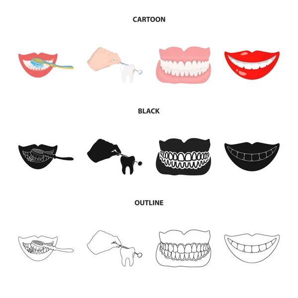 Objeto isolado de dente e símbolo feliz. Conjunto de dente e branqueamento ilustração vetor estoque . —  Vetores de Stock