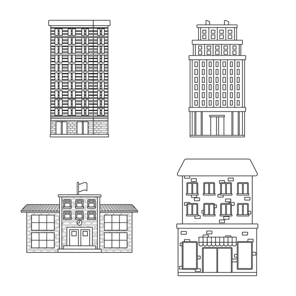 Illustrazione vettoriale dell'architettura e del segno esterno. Raccolta di architettura e città stock illustrazione vettoriale . — Vettoriale Stock