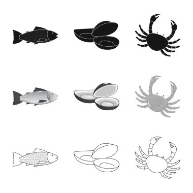 Taze ve restoran logo vektör Illustration. Web için taze ve deniz hisse senedi simgesi kümesi.