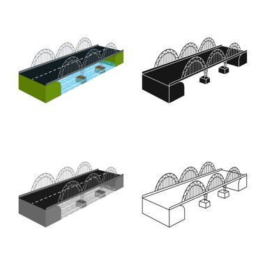 Köprü ve mobil işareti yalıtılmış nesne. Stok lar için köprü ve deniz vektör simgesi seti.