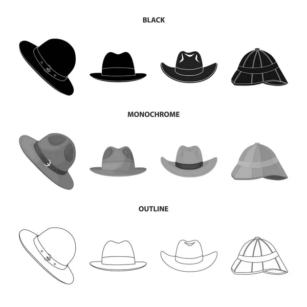 Изолированный объект со знаком шляпы и шапки. Коллекция значков шляпы и вектора модели для склада . — стоковый вектор