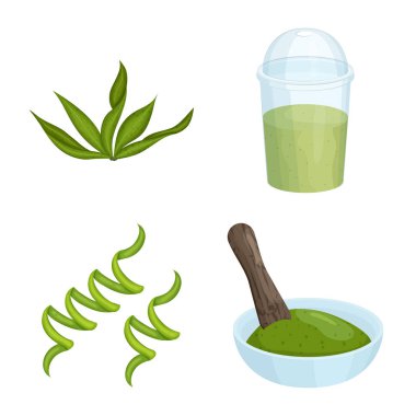 Spirulina ve deniz yosunu simge vektör Illustration. Spirulina ve vegan hisse senedi vektör çizim topluluğu.