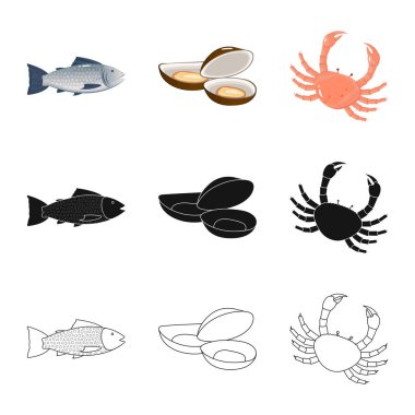 Vektör tasarımı taze ve restoran oturum açın. Taze ve deniz hisse senedi vektör çizim topluluğu.