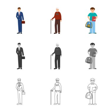 Karakter ve avatar simge vektör Illustration. Hisse senedi için karakter ve portre vektör simge topluluğu.