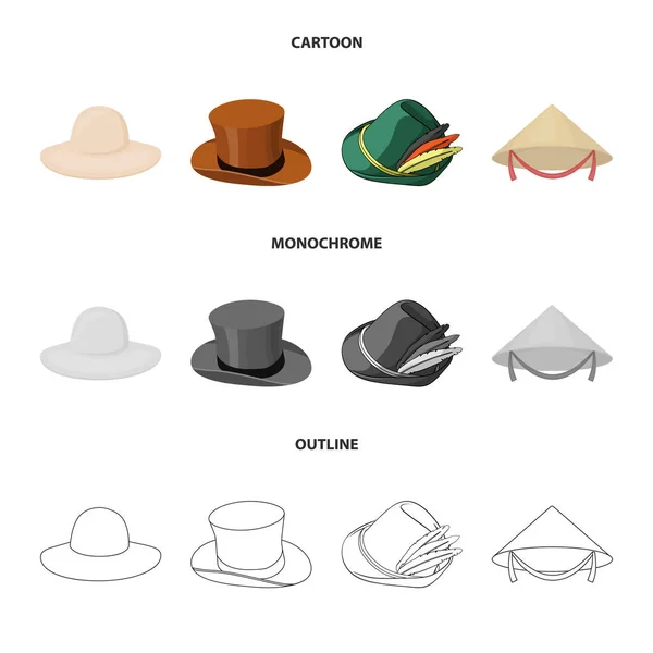 Изолированный объект с символом шляпы и шапки. Коллекция шляпы и модели фондового символа для веб . — стоковый вектор