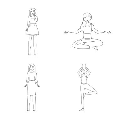 Duruş ve ruh hali işareti yalıtılmış nesne. Duruş ve kadın hisse senedi vektör çizim koleksiyonu.