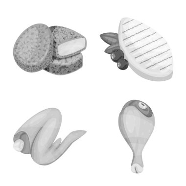 Mutfağın izole nesnesi ve kuş sembolü. Web için mutfak ve kümes hayvanı stok sembolü seti.