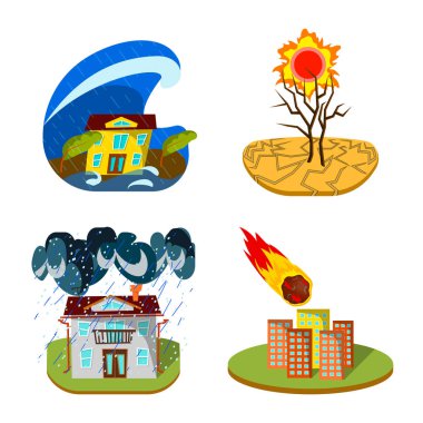 Felaket ve felaket simgesivektör tasarımı. Web için felaket ve kıyamet stok sembolü koleksiyonu.