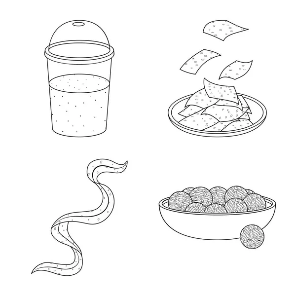 음식과 비건 기호의 벡터 디자인입니다. 웹용 식품 및 잡초 재고 기호 세트. — 스톡 벡터