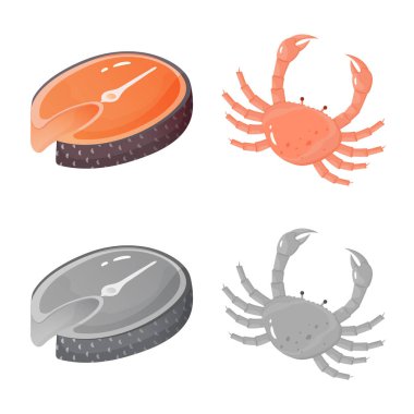 Taze ve Restoran simge vektör tasarımı. Taze ve deniz hisse senedi vektör çizim topluluğu.