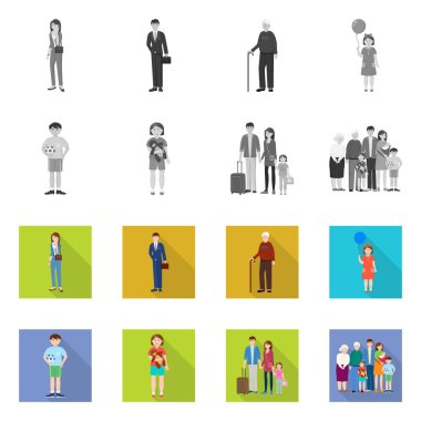 Karakter ve avatar işareti vektör tasarımı. Hisse senedi için karakter ve portre vektör simge topluluğu.