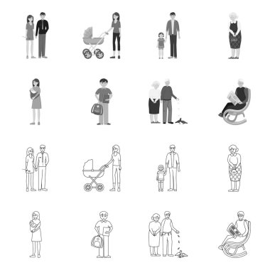Karakter ve avatar simge vektör tasarımı. Web için karakter ve portre hisse senedi simgesi kümesi.