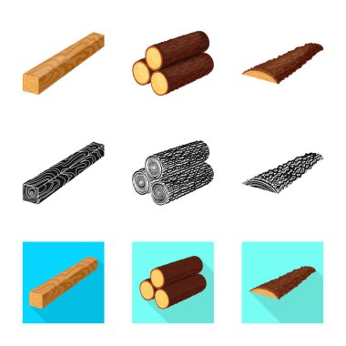 Ağaç ve ham simge vektör Illustration. Web için ağaç ve inşaat hisse senedi simgesi kümesi.