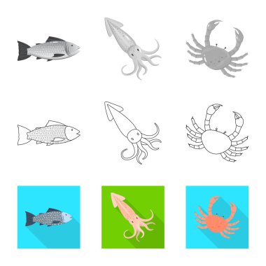 Taze ve restoran logosu yalıtılmış nesne. Taze ve deniz hisse senedi vektör çizim seti.