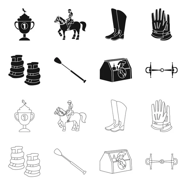 Geïsoleerde object van apparatuur en paardrijden pictogram. Set van apparatuur en concurrentie voorraad vectorillustratie. — Stockvector