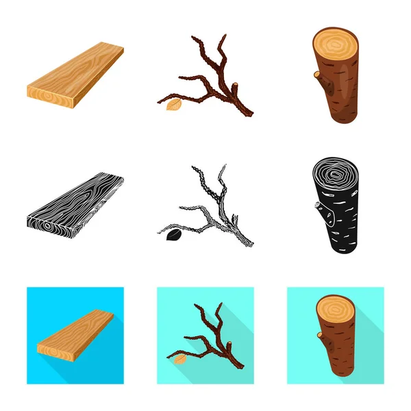 Illustration vectorielle de l'arbre et signe brut. Ensemble d'illustration vectorielle d'arbres et de matériel de construction . — Image vectorielle