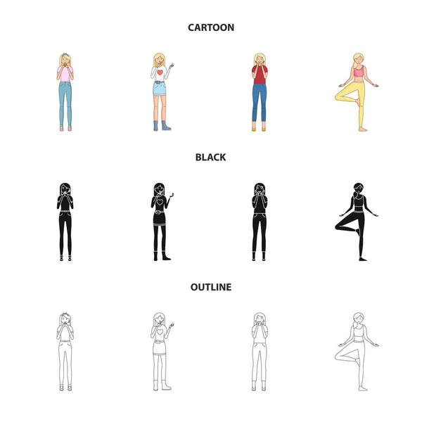 Design vettoriale della postura e logo dell'umore. Raccolta di posture e illustrazione vettoriale femminile . — Vettoriale Stock