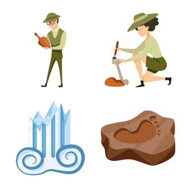 Arkeoloji ve tarihi simge vektör tasarımı. Arkeoloji ve kazı hisse senedi vektör çizim topluluğu.