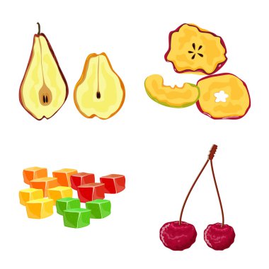 Meyve ve kurutulmuş logo vektör çizimi. Meyve kümesi ve hisse senedi için gıda vektör simgesi.