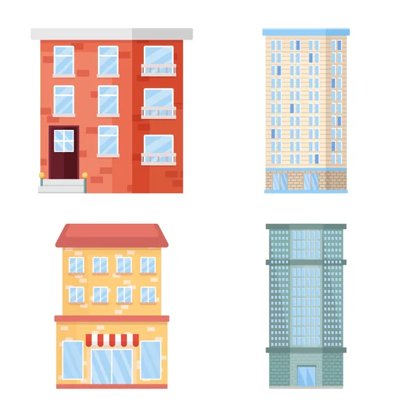 Diseño vectorial de fachada e icono del edificio. Conjunto de fachada y símbolo de stock exterior para web . — Vector de stock