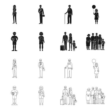 Karakter ve avatar işareti vektör tasarımı. Hisse senedi için karakter ve portre vektör simge topluluğu.