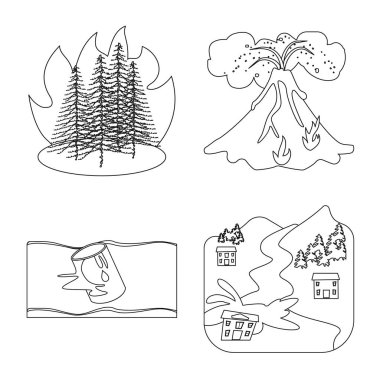 Tufan ve felaket simge vektör tasarımı. Tufan ve kıyamet hisse senedi simgesi web için kümesi.