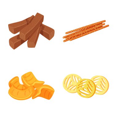 Yiyecek ve gevrek işareti izole nesne. Stok için gıda ve lezzet vektör simgesi koleksiyonu.