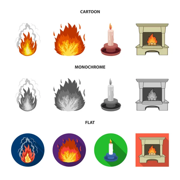 벡터의 디자인 하 고 불꽃 기호. 화재와 불덩어리 주식 벡터 일러스트 레이 션의 설정. — 스톡 벡터