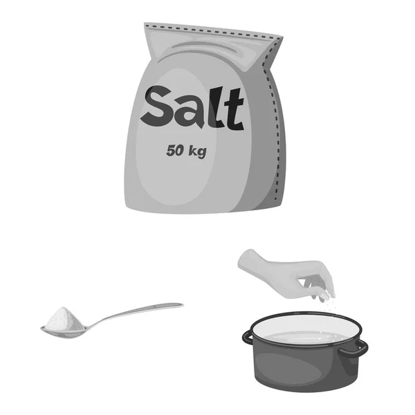 Progettazione vettoriale del segno del sale e del cibo. Set di sale e minerale stock vettoriale illustrazione . — Vettoriale Stock