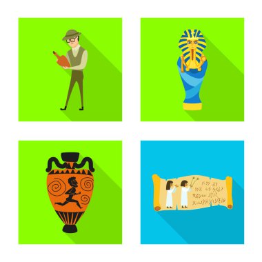 Vektör tasarımı bir hikaye ve öğeleri işaret. Hisse senedi için hikaye ve öznitelikleri vektör simge kümesi.