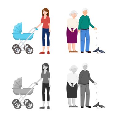 Vektör Illustration karakter ve avatar işareti. Karakter ve portre hisse senedi vektör çizim seti.