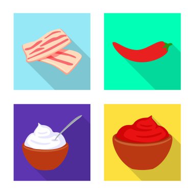 Tat ve ürün logosu yalıtılmış nesne. Toplama tat ve hisse senedi simgesi web için pişirme.