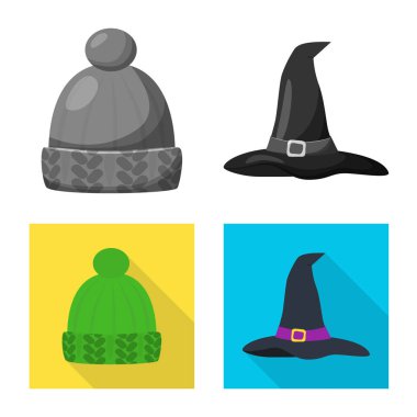 İllüstrasyon işareti giyim ve kap, vektör. Giyim ve hisse senedi için bere vektör simge koleksiyonu.