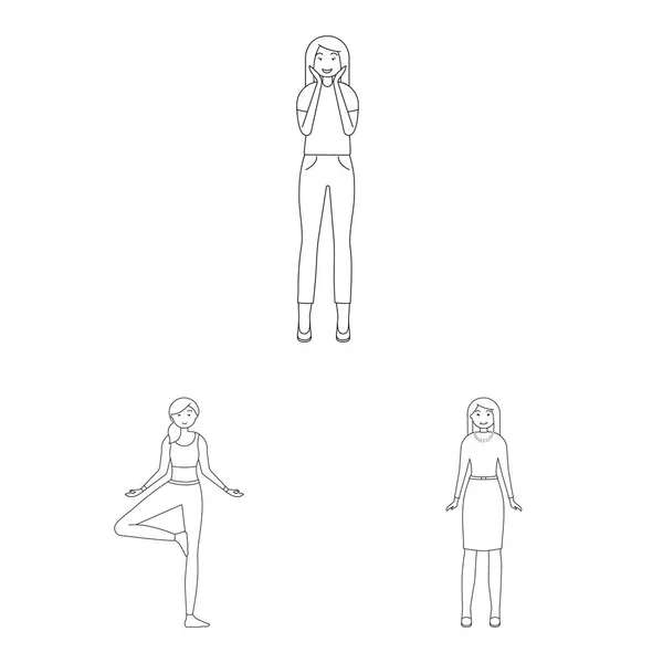 Vektorové ilustrace symbolu držení těla a náladu. Kolekce z držení těla a samice burzovní symbol pro web. — Stockový vektor