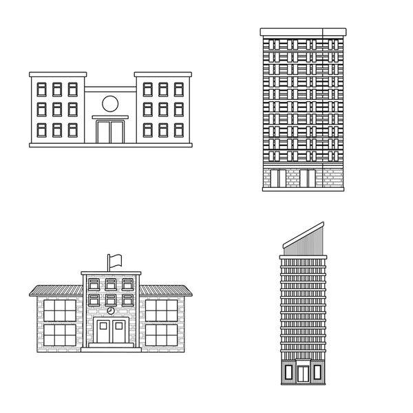 Ilustração vetorial da arquitetura e do logotipo exterior. Conjunto de arquitetura e ícone do vetor da cidade para estoque . — Vetor de Stock