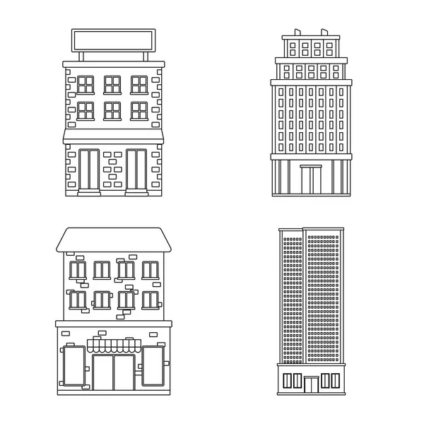 Ilustración vectorial de arquitectura y símbolo exterior. Colección de arquitectura e icono vectorial de la ciudad para stock . — Archivo Imágenes Vectoriales