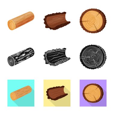 Ağaç ve ham simge vektör Illustration. Ağaç ve inşaat hisse senedi vektör çizim seti.