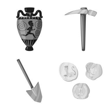 Hikaye ve keşif sembolünün yalıtılmış nesnesi. Hikaye ve öğeler stok vektör çizim koleksiyonu.