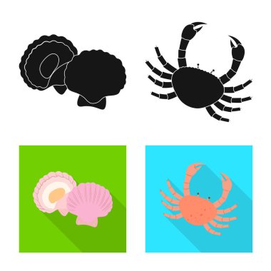 Taze ve restoran simge vektör Illustration. Hisse senedi için taze ve deniz vektör simge kümesi.