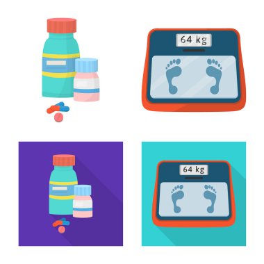 Diyet ve tedavi işareti yalıtılmış nesne. Diyet ve ilaç hisse senedi vektör çizim seti.