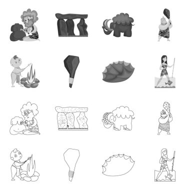 Evrim ve tarih öncesi işareti vektör tasarımı. Hisse senedi için evrim ve geliştirme vektör simge kümesi.