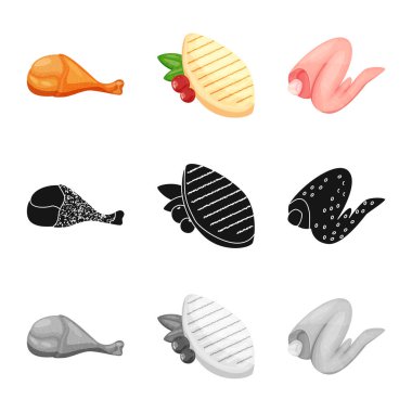 Ürün ve kümes hayvanları işareti yalıtılmış nesne. Hisse senedi için ürün ve tarım vektör simge kümesi.