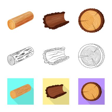 Ağaç ve ham işareti vektör tasarımı. Ağaç ve inşaat hisse senedi vektör çizim seti.