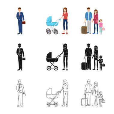 Karakter ve avatar logo vektör tasarımı. Hisse senedi için karakter ve portre vektör simge kümesi.