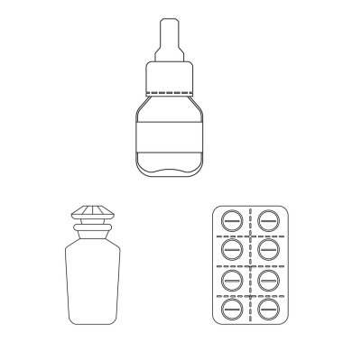 Eczane ve ilaç sembolü yalıtılmış nesne. Hisse senedi için eczane ve sağlık vektör simge kümesi.
