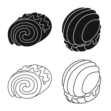 Şekerleme ve mutfak simgesi yalıtılmış nesne. Şekerlemeler ve hisse senedi için ürün vektör simge koleksiyonu.