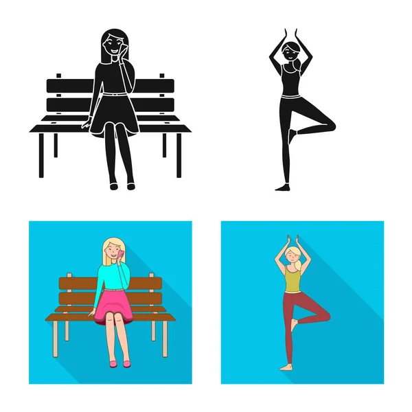 Ilustración vectorial de postura y signo de estado de ánimo. Colección de postura y símbolo de stock femenino para web . — Vector de stock