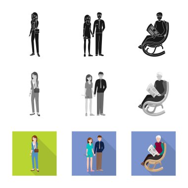 Karakter ve avatar simge vektör tasarımı. Karakter ve portre hisse senedi vektör çizim seti.